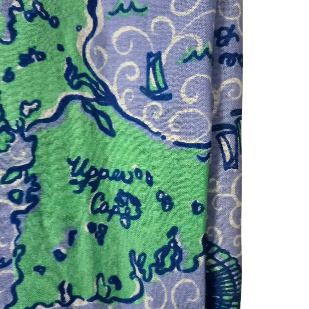 Lilly Pulitzer Retired Murfee Scarf Nantucket Islands Blue Print Silk‎ Cashmere